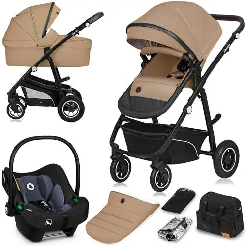 LIONELO BIANKA Cochecito de Bebé 3 en 1 (22 kg) Portabebés (9 kg) Silla de Coche (13 kg)