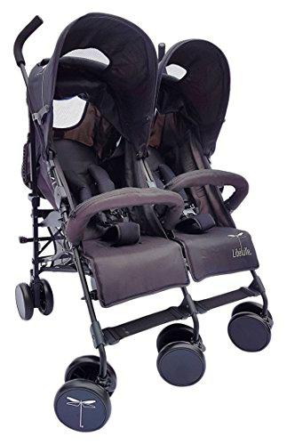 libelulle kikoé Twin 2.0 Pack Crash Pad con 2 barras de mantenimiento Copa viento/lluvia Cochecito Binocular 0/3 años Multiposition Total black