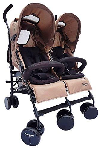 libelulle kikoé Twin 2.0 Pack 2 Cojines reductores + 2 barras de mantenimiento Copa viento/lluvia Cochecito Binocular Multiposition Beige oscuro/Topo para 0/3 años