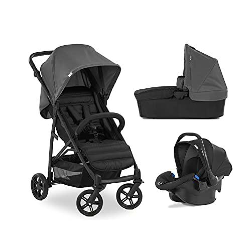 Hauck Rapid 4 Trioset carrito 3en1 / desde nacimiento/soporta hasta 25 kg/capazo bebé con colchón/sistema de viaje con silla de auto/plegado compacto/ajustable en altura/reclinable/gris