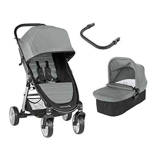 Baby Jogger City Mini 2 Duo Slate - Cochecito compacto de 4 ruedas + capazo + barra delantera en color gris