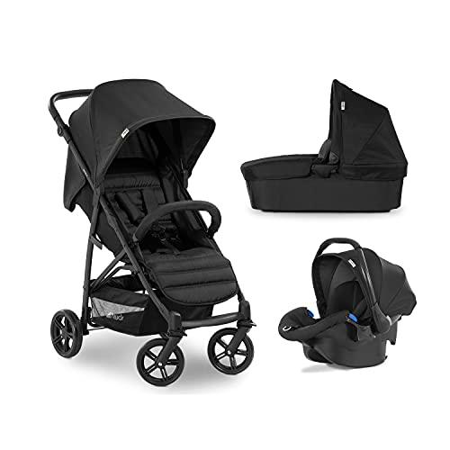 Hauck Rapid 4 Trioset carrito 3en1 / desde nacimiento/soporta hasta 25 kg/capazo bebé con colchón/sistema de viaje con silla de auto/plegado compacto/ajustable en altura/reclinable/negro