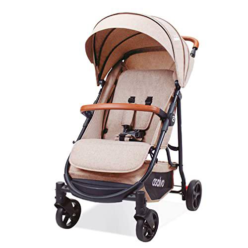 ASALVO Silla de paseo MANCHESTER/Plegado fácil/Carrito Ligero y compacto/Asiento Amplio y Cómodo/Respaldo Totalmente Reclinable/Capota Extensible con Visera/Ruedas con suspensión/Color Beige