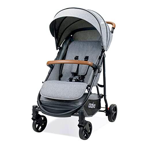 ASALVO Silla de paseo MANCHESTER/Plegado fácil/Carrito Ligero y compacto/Asiento Amplio y Cómodo/Respaldo Totalmente Reclinable/Capota Extensible con Visera/Ruedas con suspensión/Color Gris