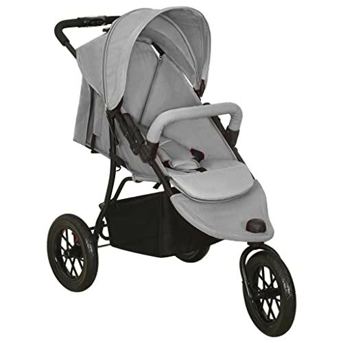 vidaXL Carrito de Bebés Cochecito Sillita Silla de Paseo Corredor Infantil Canasta Niños Reposapiés Ajustable Dosel Plegable de Acero Gris Claro