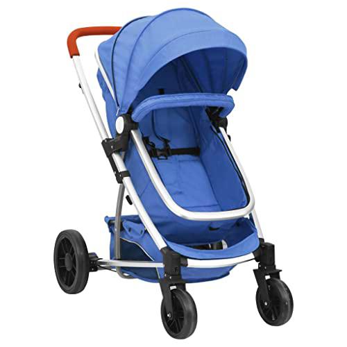 vidaXL Carrito de Bebés 2 en 1 Cochecito Sillita Silla de Paseo Corredor Infantil Canasta Niños Ajustable Dosel Plegable de Aluminio Azul Marino