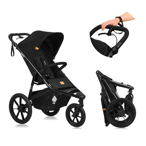 LIONELO AZURA Cochecito de Bebé para Correr desde 6 meses a 22 kg Carro Bebe Triciclo para Correr Respaldo Ajustable Posición Reclinada Ruedas Grandes Inflables Suspensión Completa Capota XXL (Black)