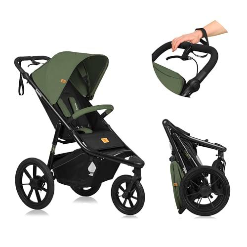 LIONELO AZURA Cochecito de Bebé para Correr desde 6 meses a 22 kg Carro Bebe Triciclo para Correr Respaldo Ajustable Posición Reclinada Ruedas Grandes Inflables Suspensión Completa Capota XXL (Green)