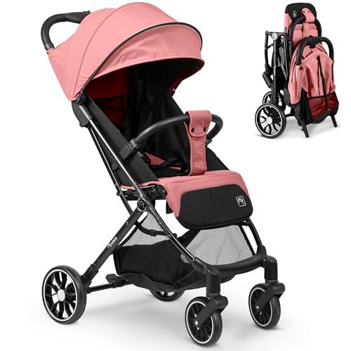 Nukido Silla De Paseo para Bebé 0-36 Meses 0-15 kg Plegado Automático En 2 Segundos Ruedas De 360º con Amortiguación Grandes Ruedas Todoterreno Rosa Paseo
