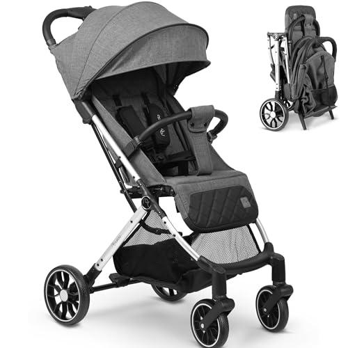 Nukido Silla De Paseo para Bebé con Bolsa De Transporte 0-36 Meses 0-15 kg Plegado Automático En 2 Segundos Ruedas De 360º con Amortiguación Grandes Ruedas Todoterreno Gris Oscuro Paseo