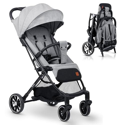 Nukido Silla De Paseo para Bebé con Bolsa De Transporte 0-36 Meses 0-15 kg Plegado Automático En 2 Segundos Ruedas De 360º con Amortiguación Grandes Ruedas Todoterreno Gris Claro Paseo