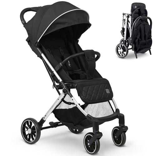 Nukido Silla De Paseo para Bebé con Bolsa De Transporte 0-36 Meses 0-15 kg Plegado Automático En 2 Segundos Ruedas De 360º con Amortiguación Grandes Ruedas Todoterreno Negro Paseo