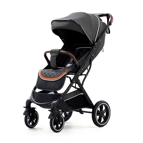 GLOKID Silla de Paseo Ligera，Carrito，0-3 años，0-20 kg，Plegado con una sola mano，Ligero，5 kg，Cinturón de Seguridad de 5 puntos，Reclinación Total，Silla Paseo Compacta (Negro)
